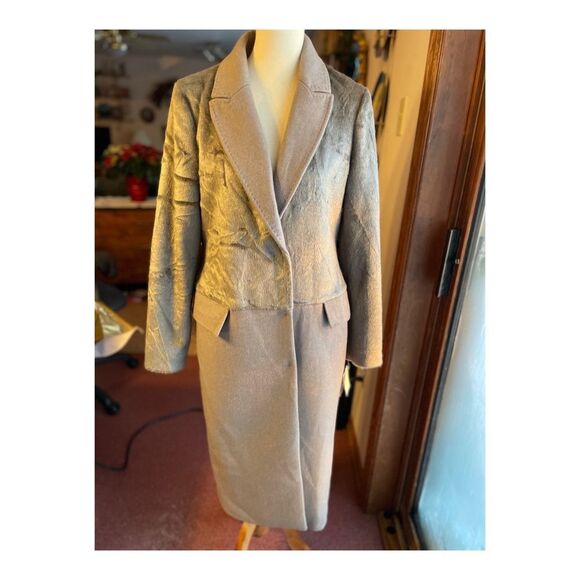 Karen Millen Long Coat Grey Wool Contast Faux Fur Upper Sz 10 - Picture 16 of 16